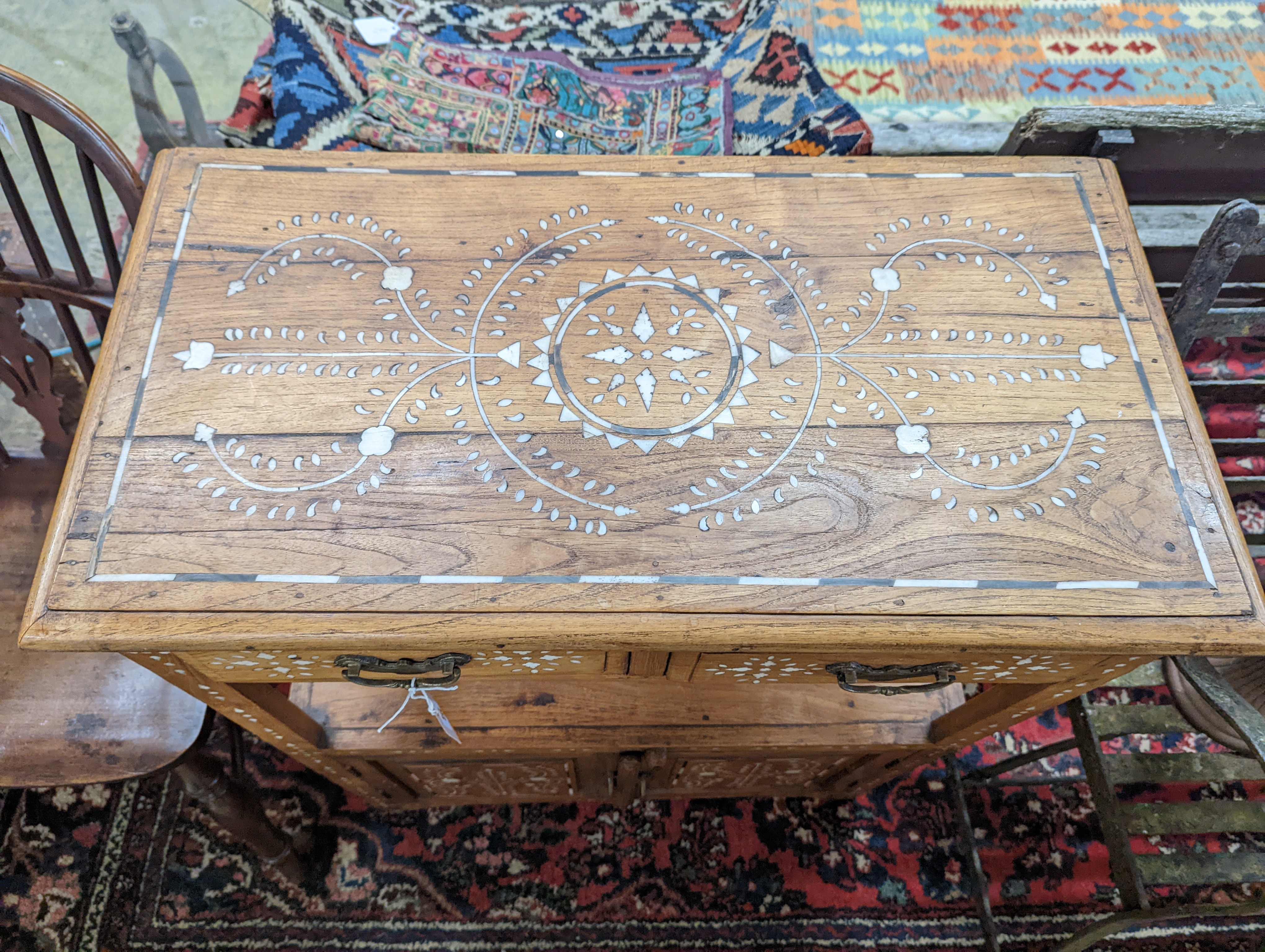 An Indian bone inlaid hardwood buffet, length 72m, depth 38cm, height 91cm